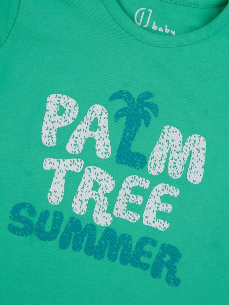 Gj Baby Boys Green Printed Cotton T-Shirt Half Sleeves