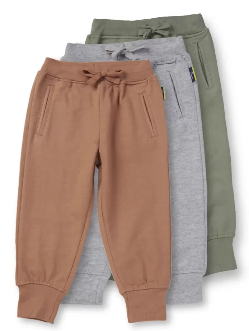 Gj Baby Boys Multicolor Solid Cotton Track Pant Elasticated Pack Of 3