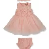 Gj Baby Girls Pink Solid Silk Half Sleeves Dress