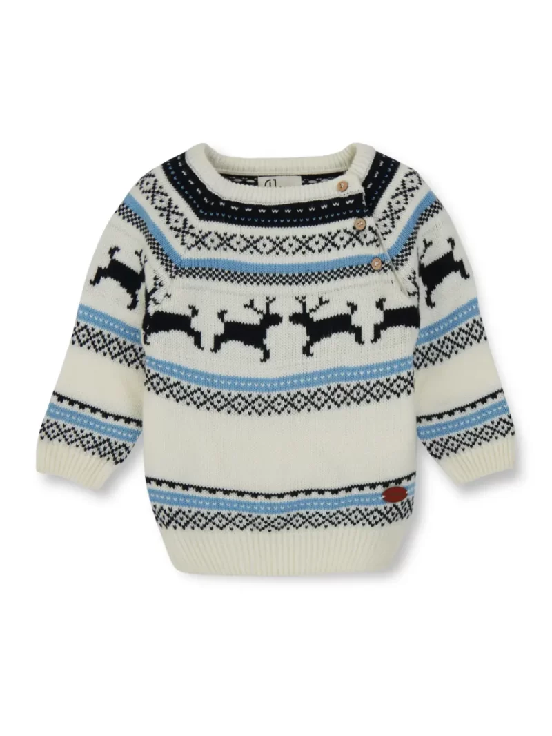 Gj Baby Boys White Fair Isle Acrylic Sweater Full Sleeves