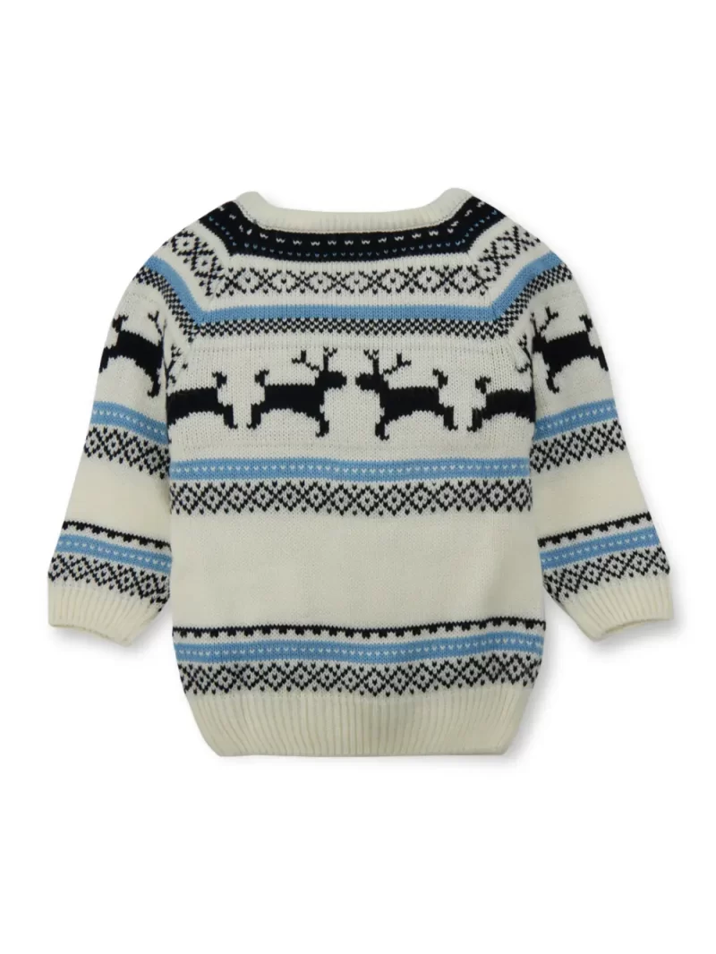 Gj Baby Boys White Fair Isle Acrylic Sweater Full Sleeves