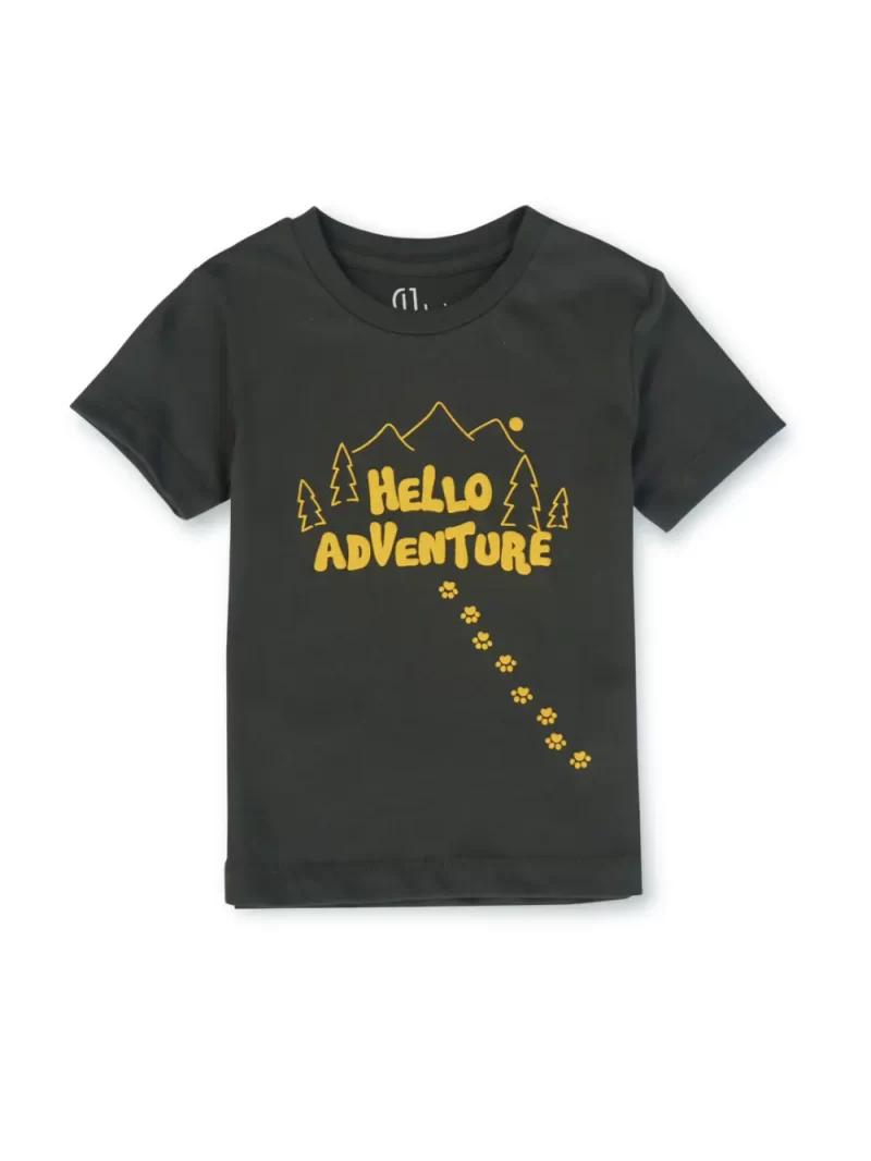 Gj Baby Boys Olive Typographic Print Cotton T-Shirt Half Sleeves