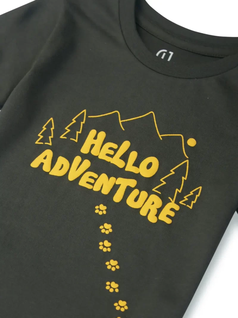 Gj Baby Boys Olive Typographic Print Cotton T-Shirt Half Sleeves