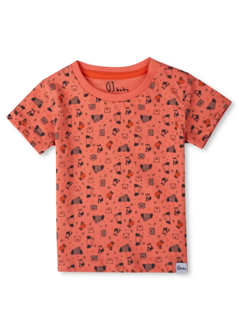 Gj Baby Boys Coral Conversational Print Cotton T-Shirt Half Sleeves