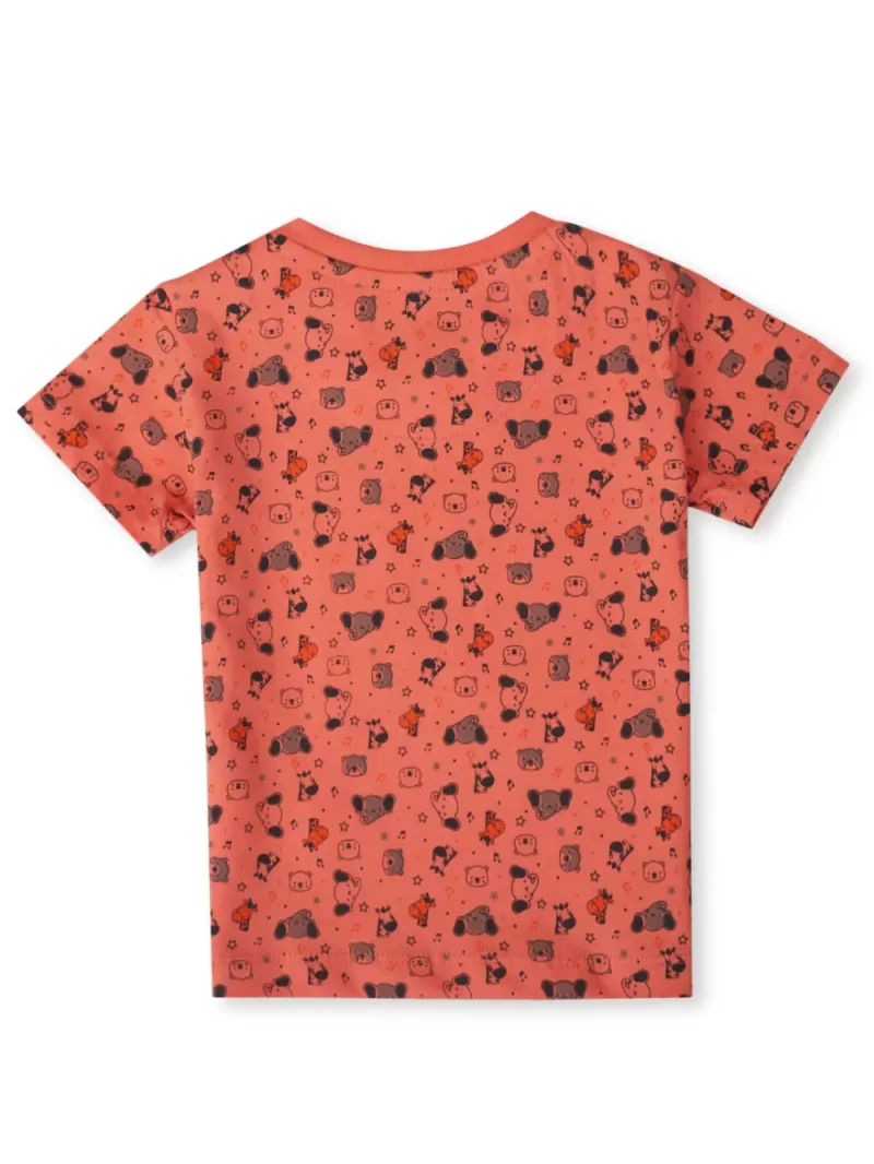 Gj Baby Boys Coral Conversational Print Cotton T-Shirt Half Sleeves