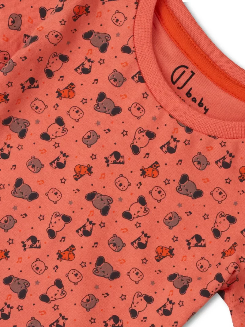 Gj Baby Boys Coral Conversational Print Cotton T-Shirt Half Sleeves