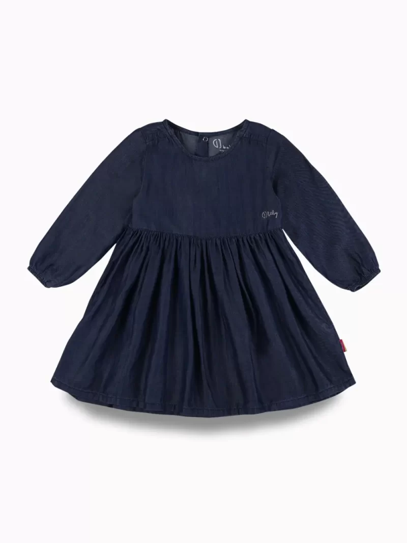 Gj Baby Girls Blue Solid Cotton Dress Full Sleeves
