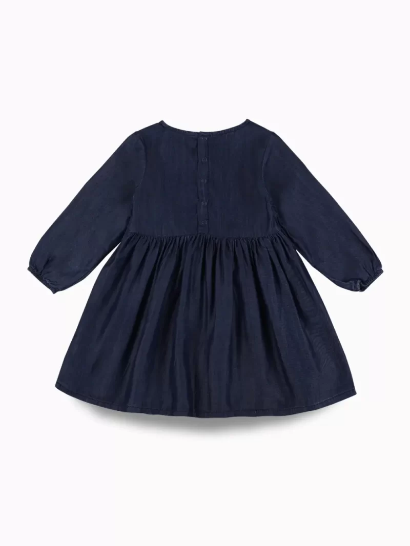 Gj Baby Girls Blue Solid Cotton Dress Full Sleeves