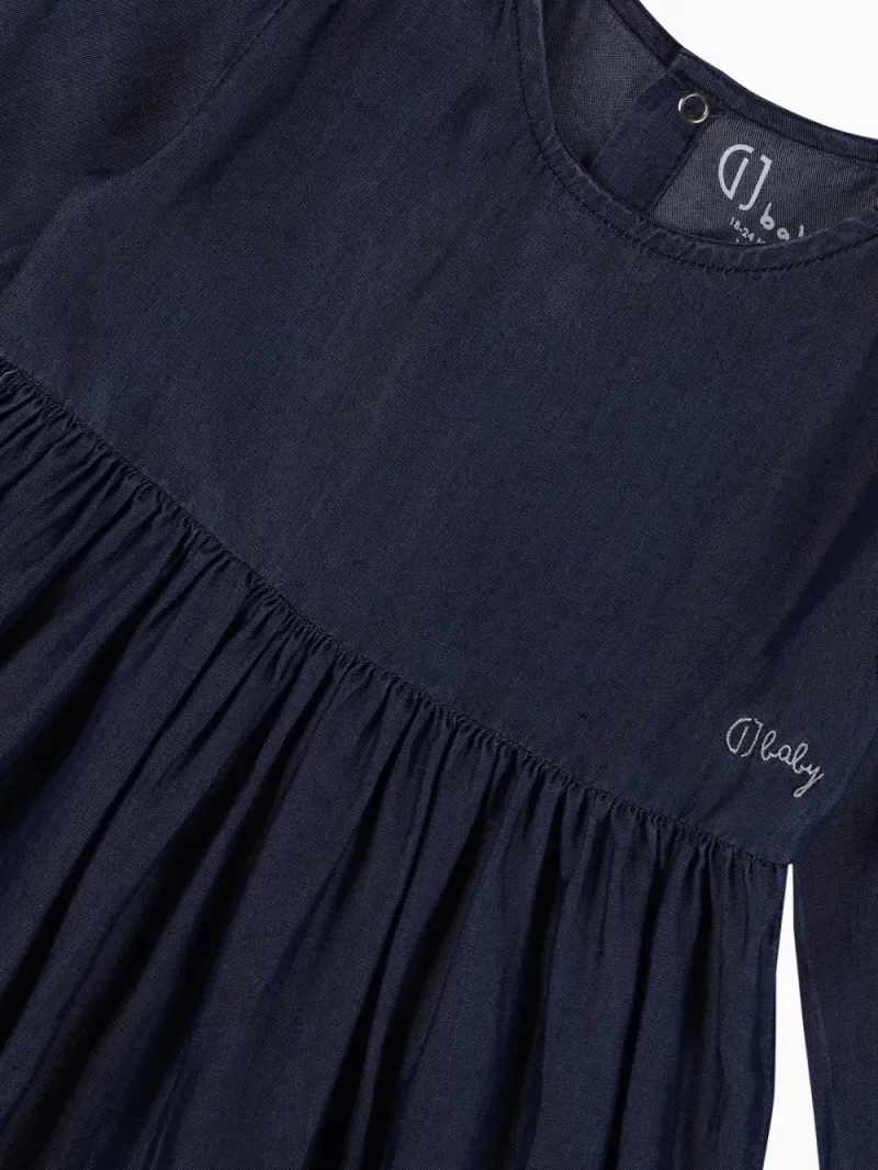 Gj Baby Girls Blue Solid Cotton Dress Full Sleeves