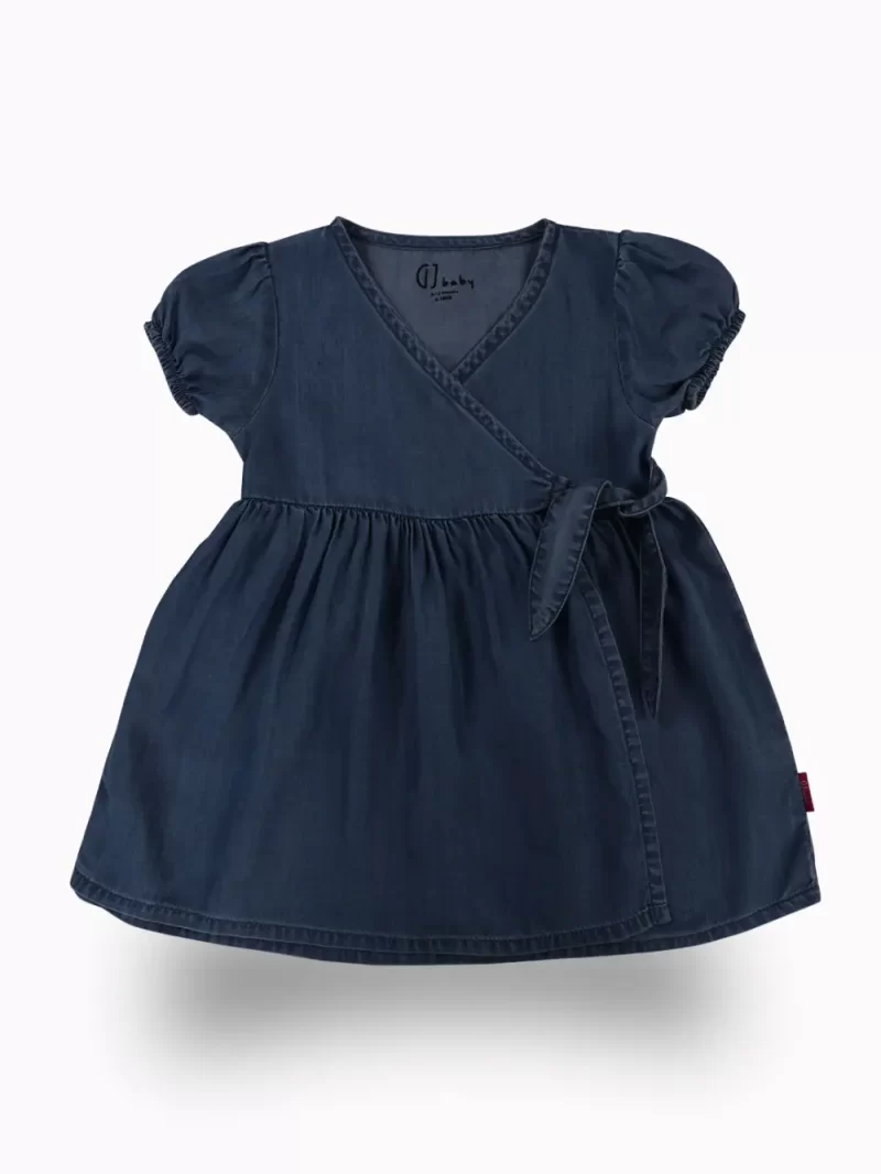 Gj Baby Girls Blue Solid Cotton Dress Half Sleeves