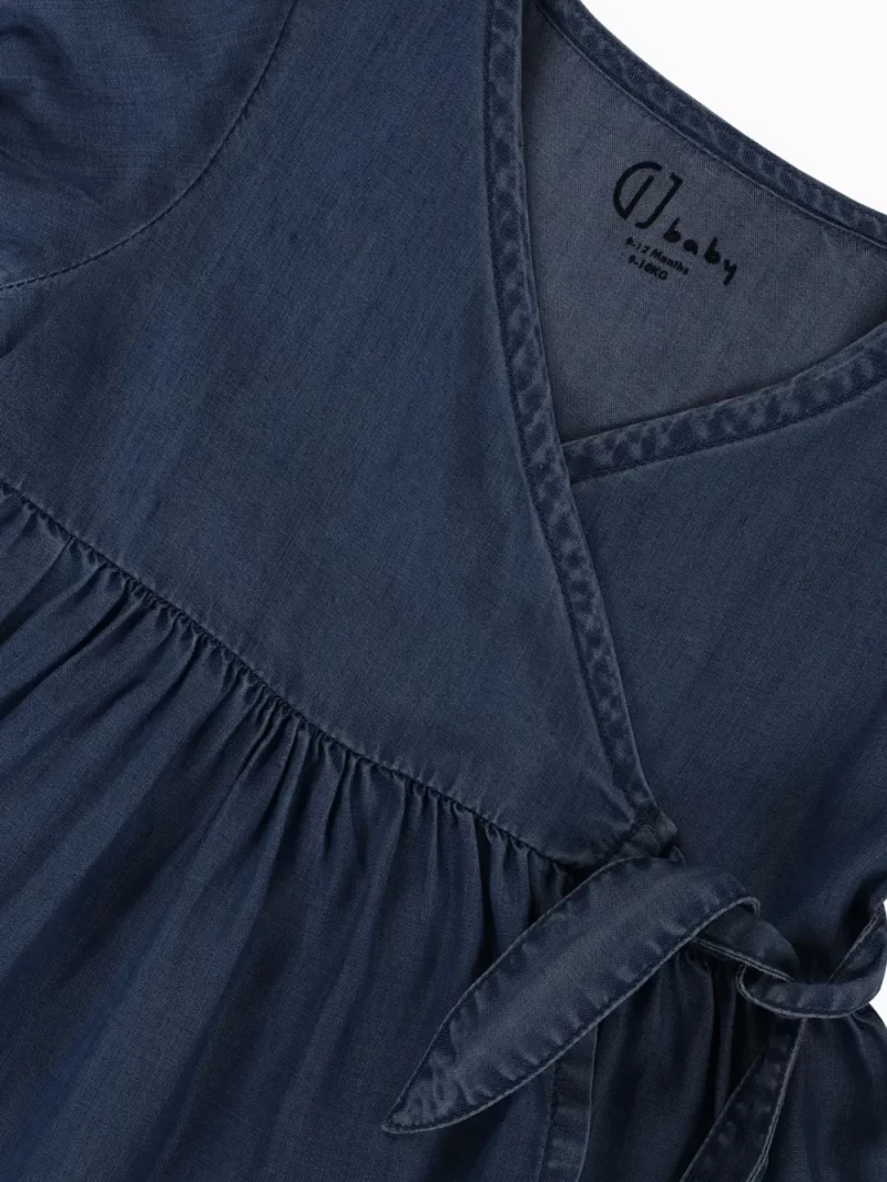 Gj Baby Girls Blue Solid Cotton Dress Half Sleeves