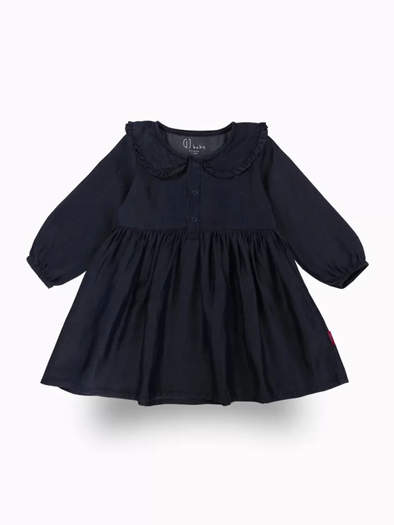 Gj Baby Girls Blue Solid Cotton Dress Full Sleeves