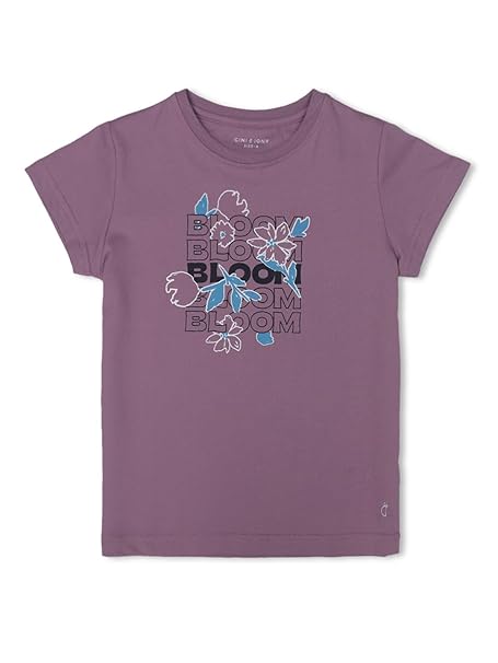 Gini And Jony Girls Purple Printed Cotton Half Sleeves Knits Top