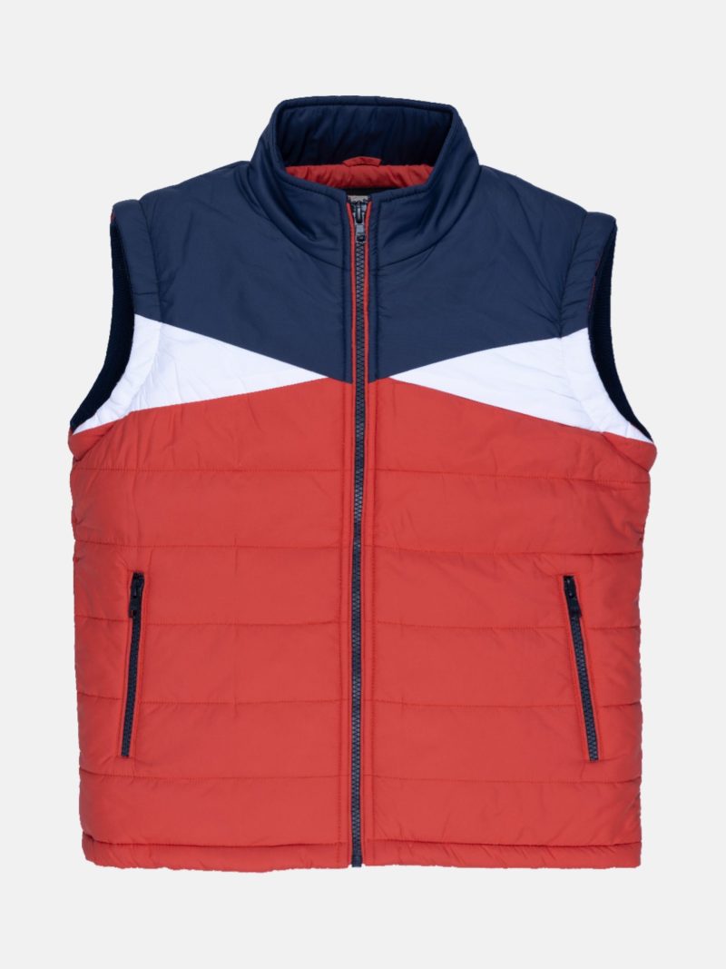 Boys Colour Blocking High Neck Sleeveless Jacket