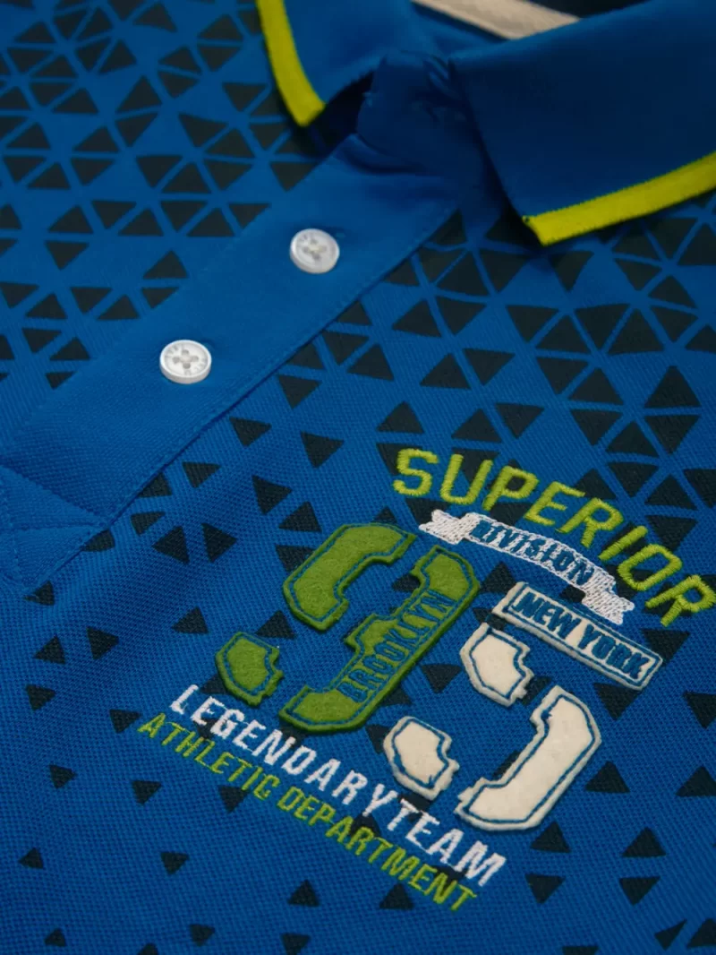 Palm Tree Boys Blue Geometric Print Cotton Polo T-Shirt Half Sleeves