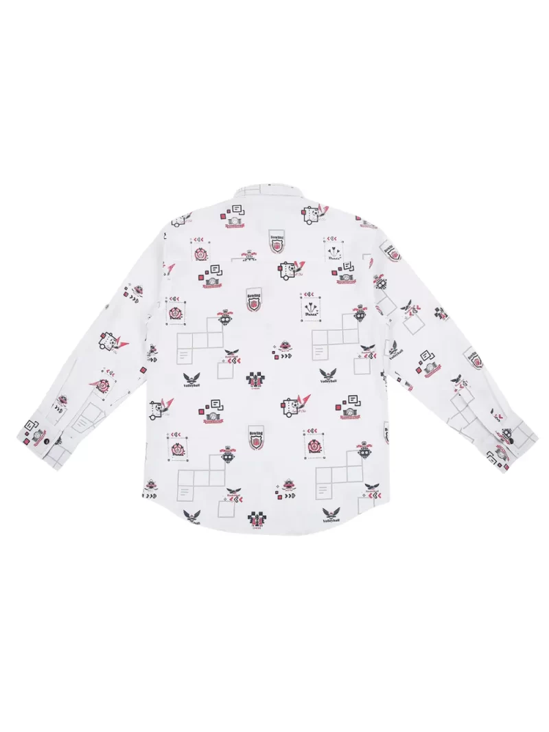 Palm Tree Boys White Conversational Print Cotton Shirt Full Sleeves
