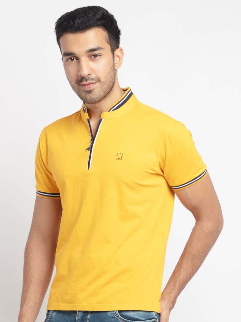 Status Quo Men'S Polo Collar Solid Mustard Color Tshirts