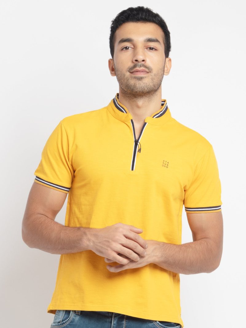 Status Quo Men'S Polo Collar Solid Mustard Color Tshirts