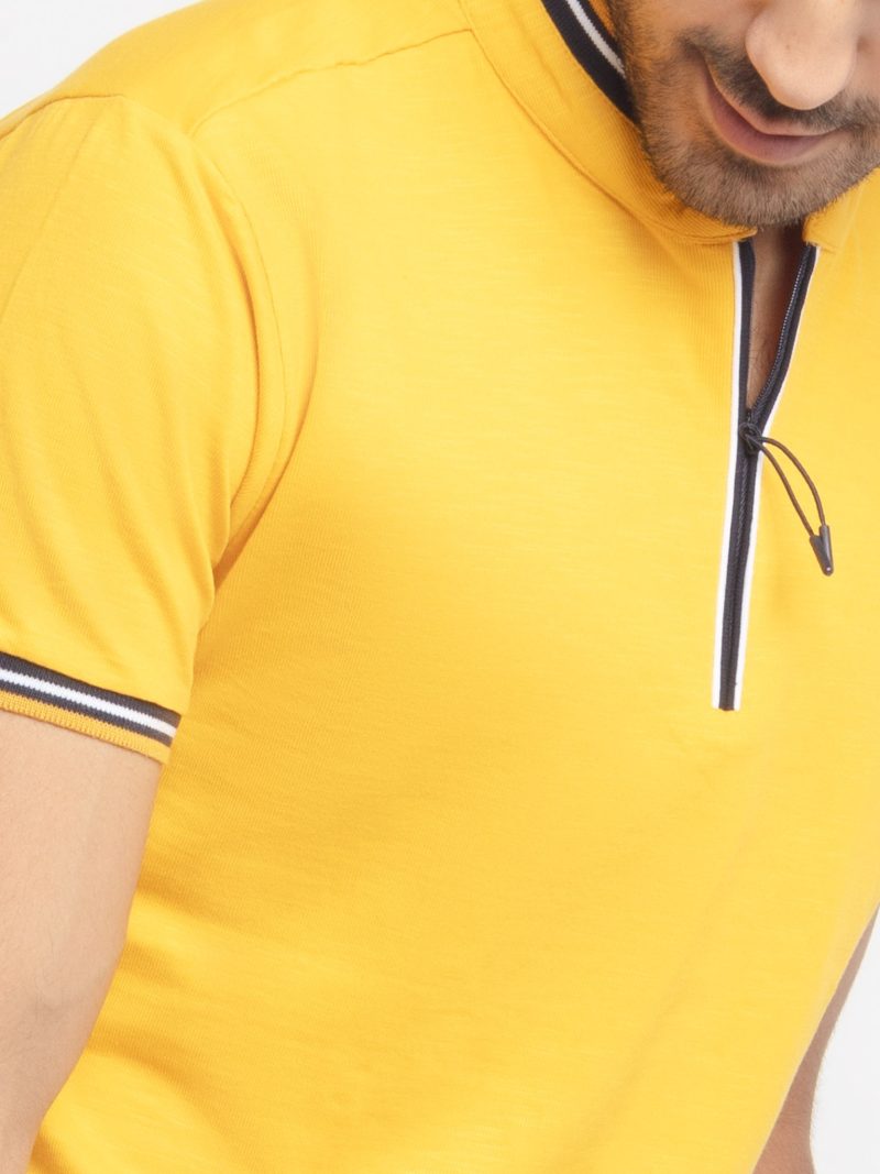 Status Quo Men'S Polo Collar Solid Mustard Color Tshirts