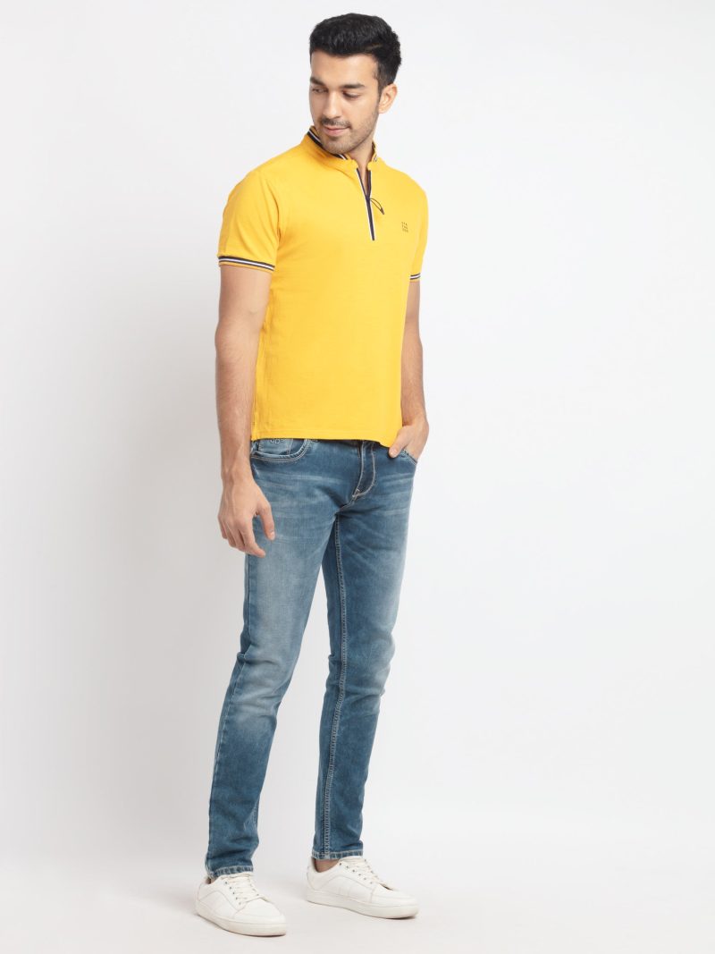 Status Quo Men'S Polo Collar Solid Mustard Color Tshirts