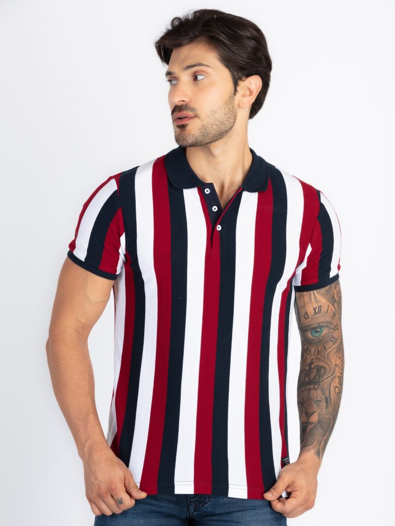 Status Quo Status Quo Men'S Striped Polo Neck Regular Fit Tshirt