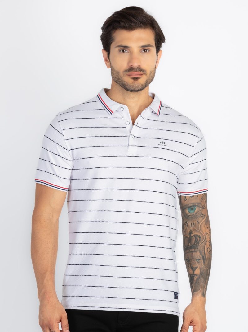 Status Quo Mens Striped Polo T-Shirt