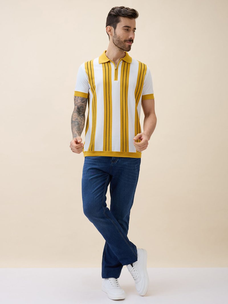 Status Quo Status Quo Men'S Striped Polo Collar Half Sleeves Regular Fit Tshirt