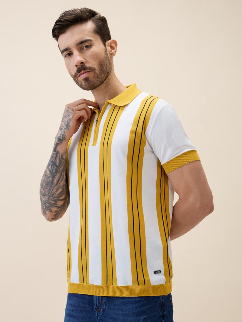 Status Quo Status Quo Men'S Striped Polo Collar Half Sleeves Regular Fit Tshirt