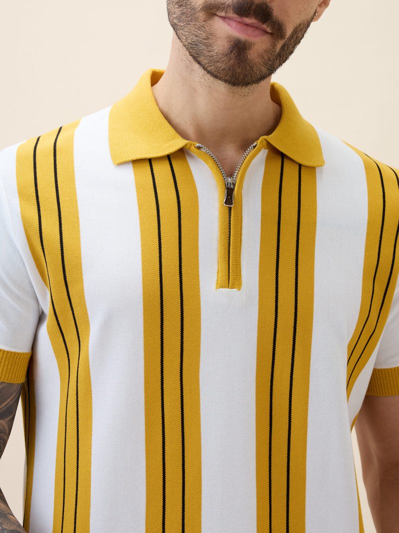 Status Quo Status Quo Men'S Striped Polo Collar Half Sleeves Regular Fit Tshirt