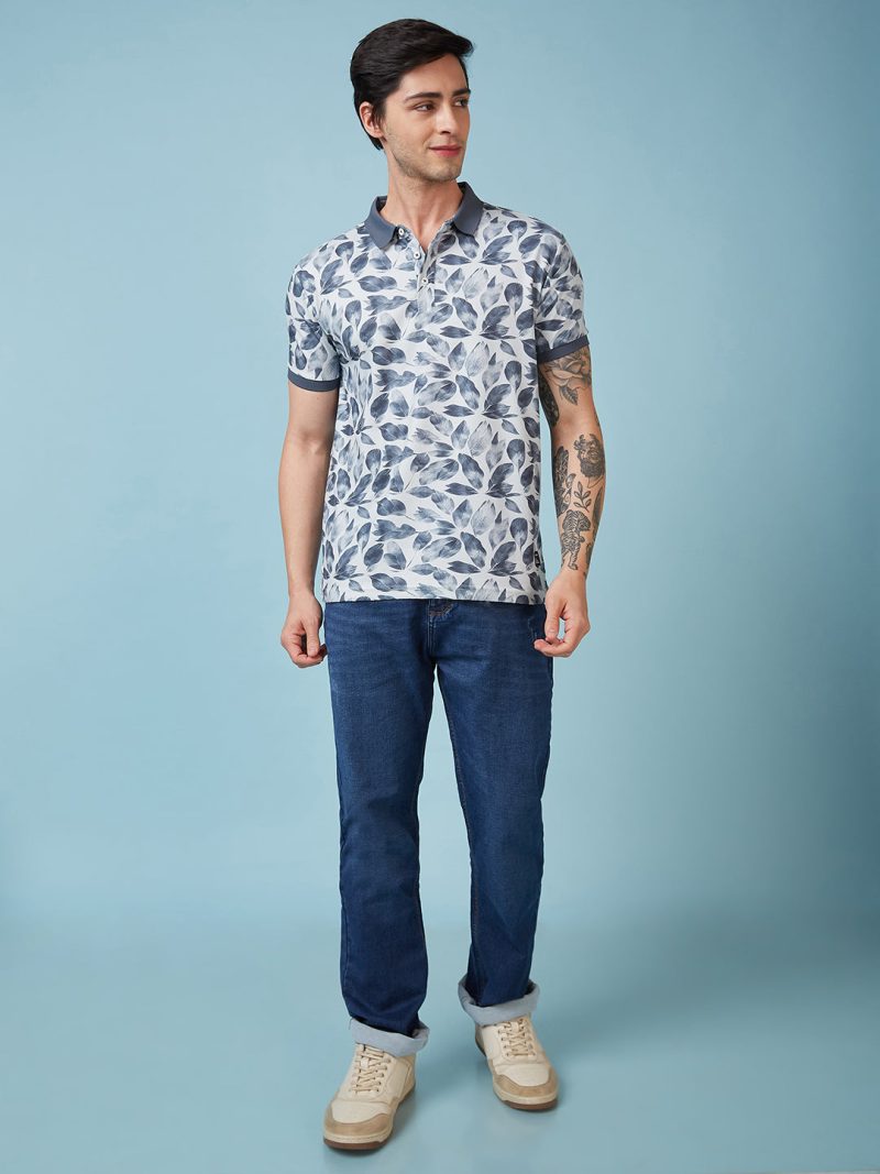 Status Quo Men'S Abstract Printed Polo Collar Short Sleeves Regular Fit Tshirt