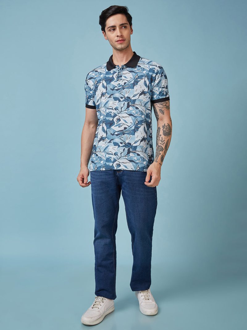 Status Quo Men'S Abstract Printed Polo Collar Short Sleeves Regular Fit Tshirt