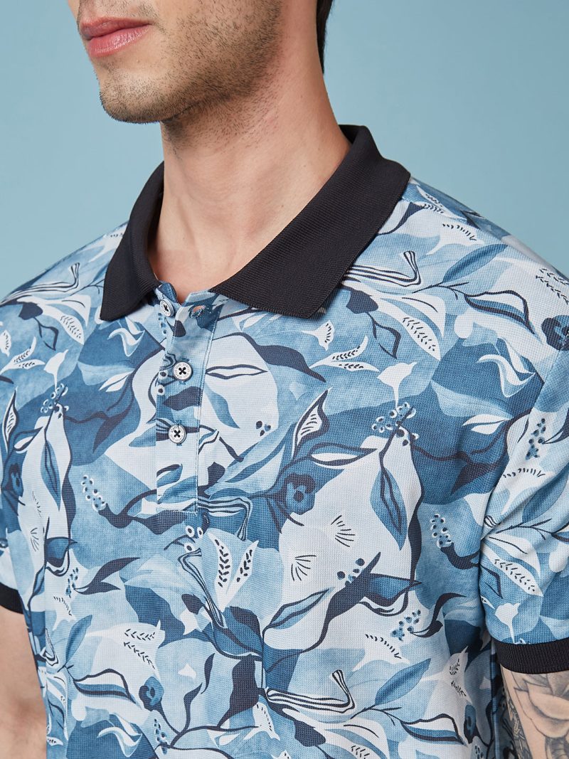 Status Quo Men'S Abstract Printed Polo Collar Short Sleeves Regular Fit Tshirt