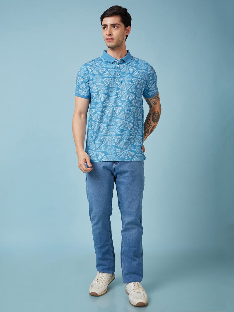 Status Quo Men'S Abstract Printed Polo Collar Short Sleeves Regular Fit Tshirt