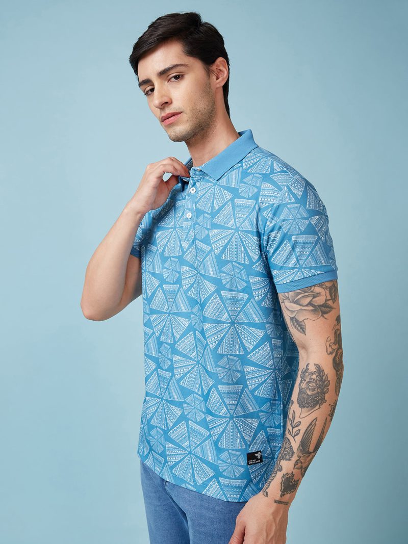 Status Quo Men'S Abstract Printed Polo Collar Short Sleeves Regular Fit Tshirt
