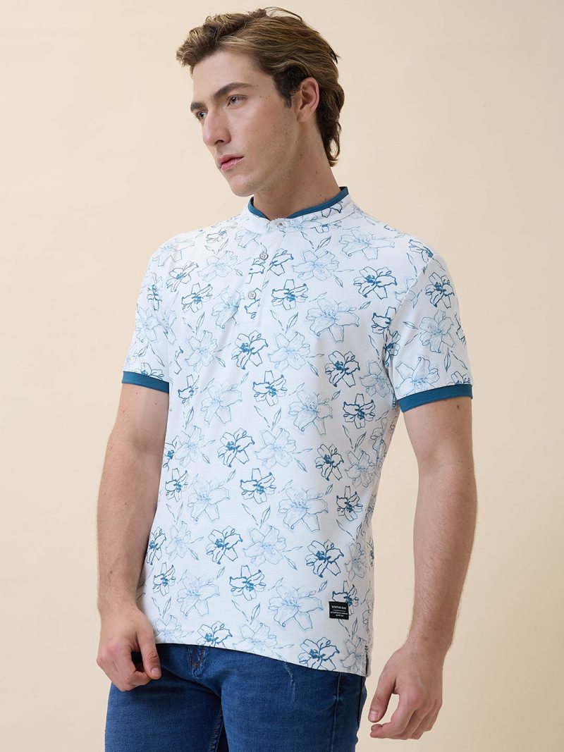 Status Quo Men'S Printed Henley Neck Half Sleeves Regular Fit Tshirt