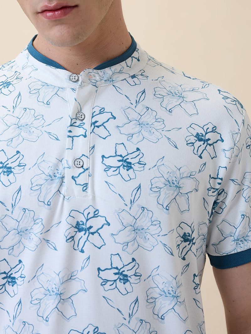 Status Quo Men'S Printed Henley Neck Half Sleeves Regular Fit Tshirt