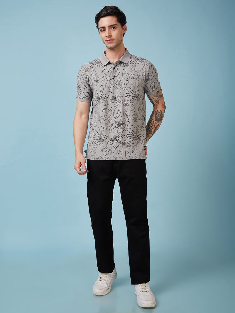 Status Quo Men'S Floral Printed Polo Collar Short Sleeves Regular Fit Tshirt