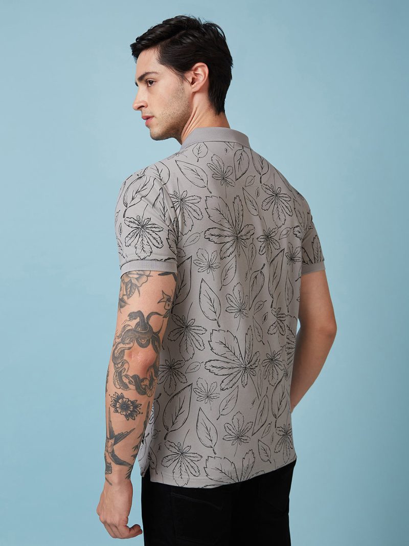 Status Quo Men'S Floral Printed Polo Collar Short Sleeves Regular Fit Tshirt
