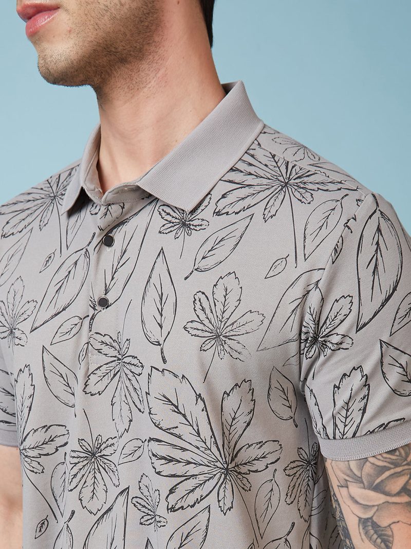 Status Quo Men'S Floral Printed Polo Collar Short Sleeves Regular Fit Tshirt