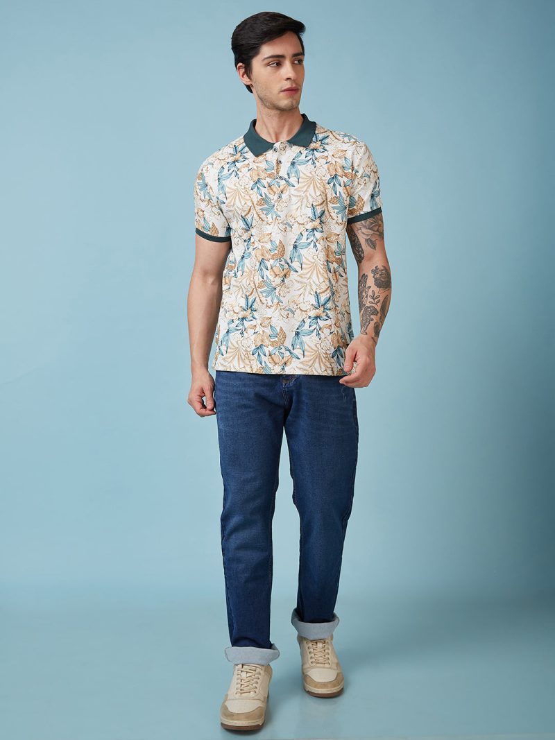 Status Quo Men'S Floral Printed Polo Collar Short Sleeves Regular Fit Tshirt