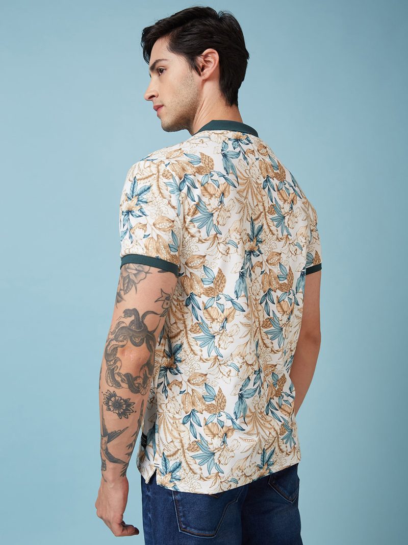 Status Quo Men'S Floral Printed Polo Collar Short Sleeves Regular Fit Tshirt