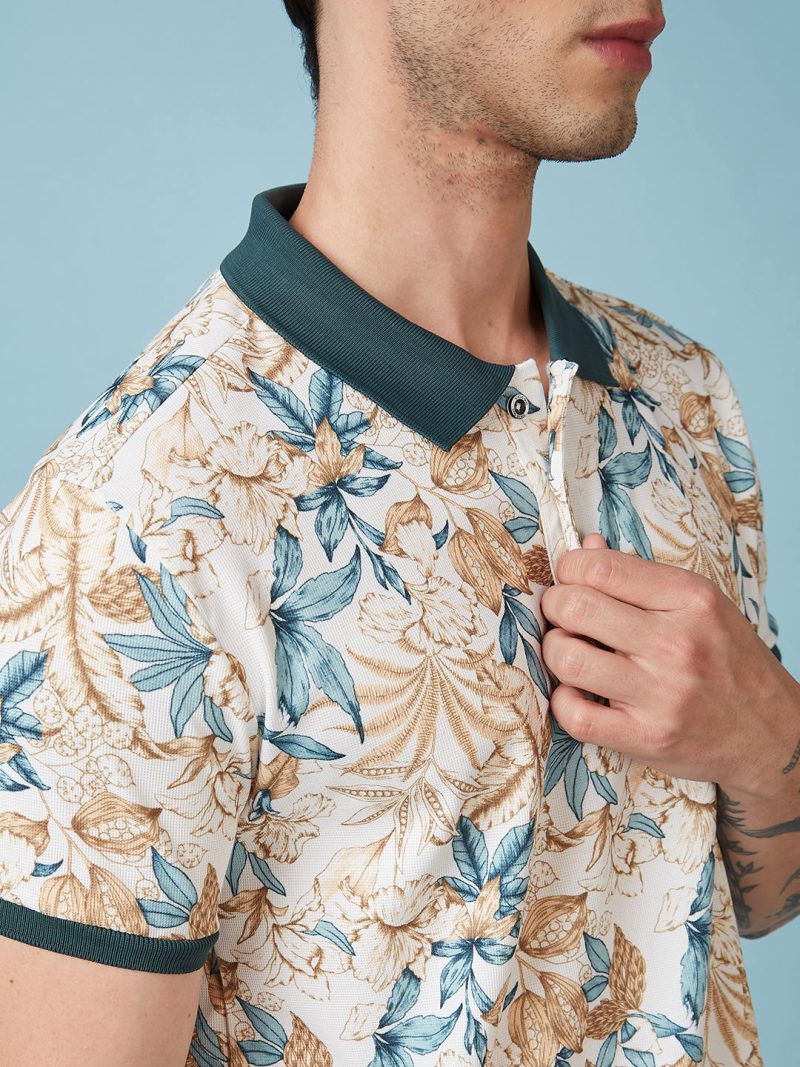 Status Quo Men'S Floral Printed Polo Collar Short Sleeves Regular Fit Tshirt