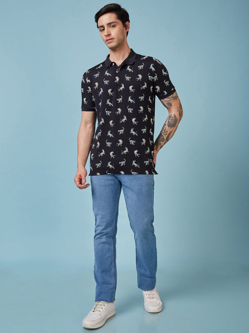 Status Quo Men'S Animal Printed Polo Collar Short Sleeves Regular Fit Tshirt