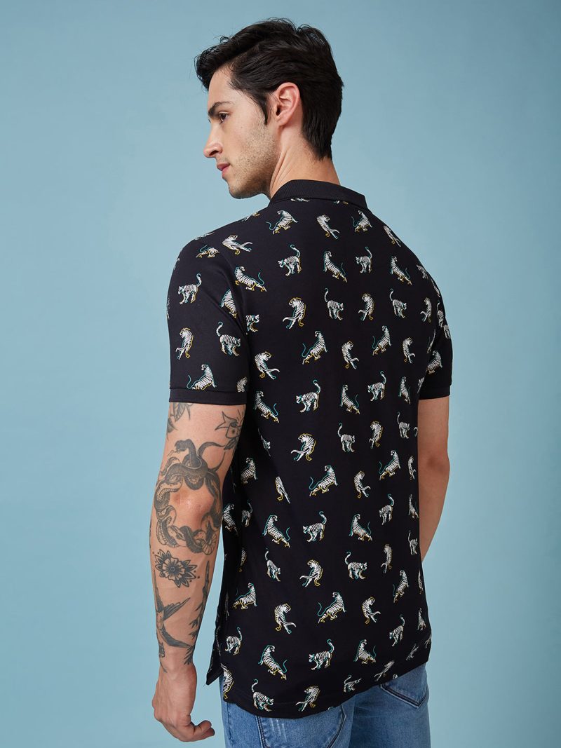 Status Quo Men'S Animal Printed Polo Collar Short Sleeves Regular Fit Tshirt