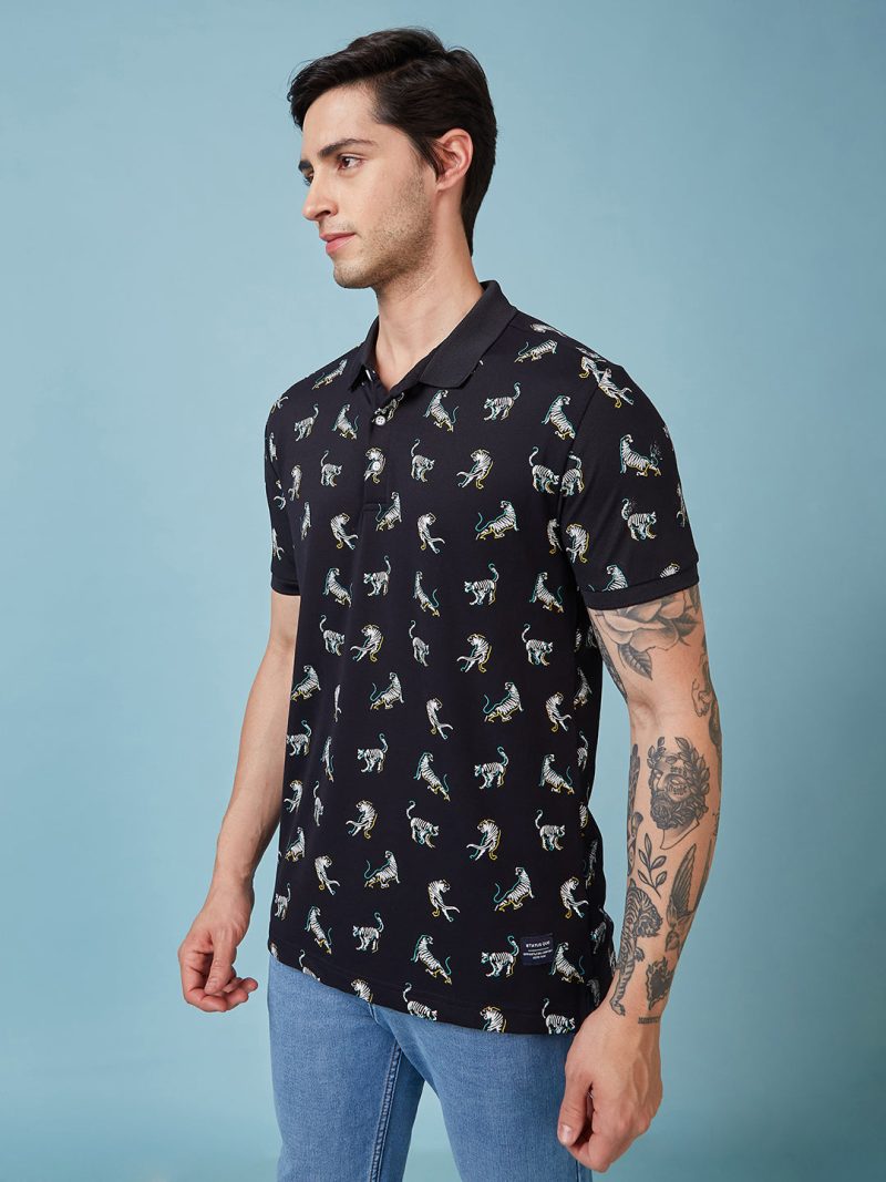 Status Quo Men'S Animal Printed Polo Collar Short Sleeves Regular Fit Tshirt