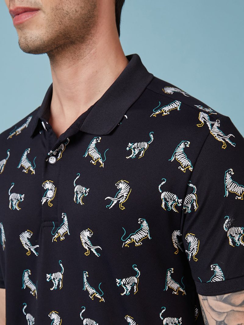 Status Quo Men'S Animal Printed Polo Collar Short Sleeves Regular Fit Tshirt