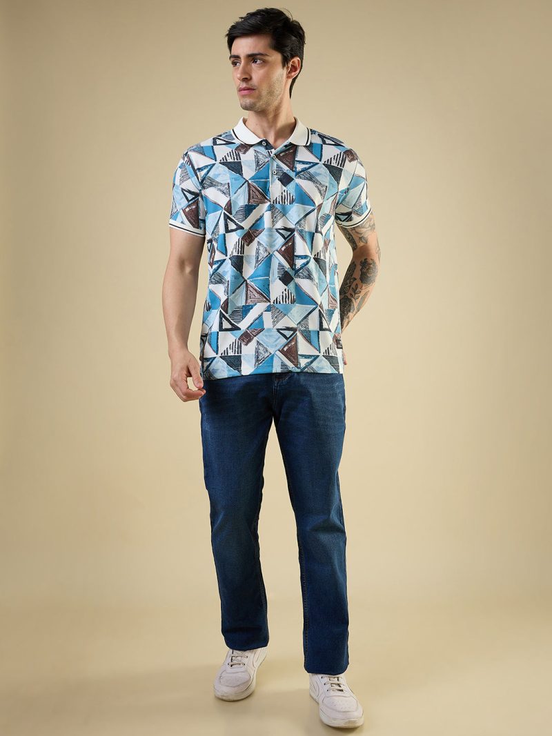 Status Quo Men'S All-Over Geometric Printed Polo Collar Half Sleeves Regular Fit Tshirt
