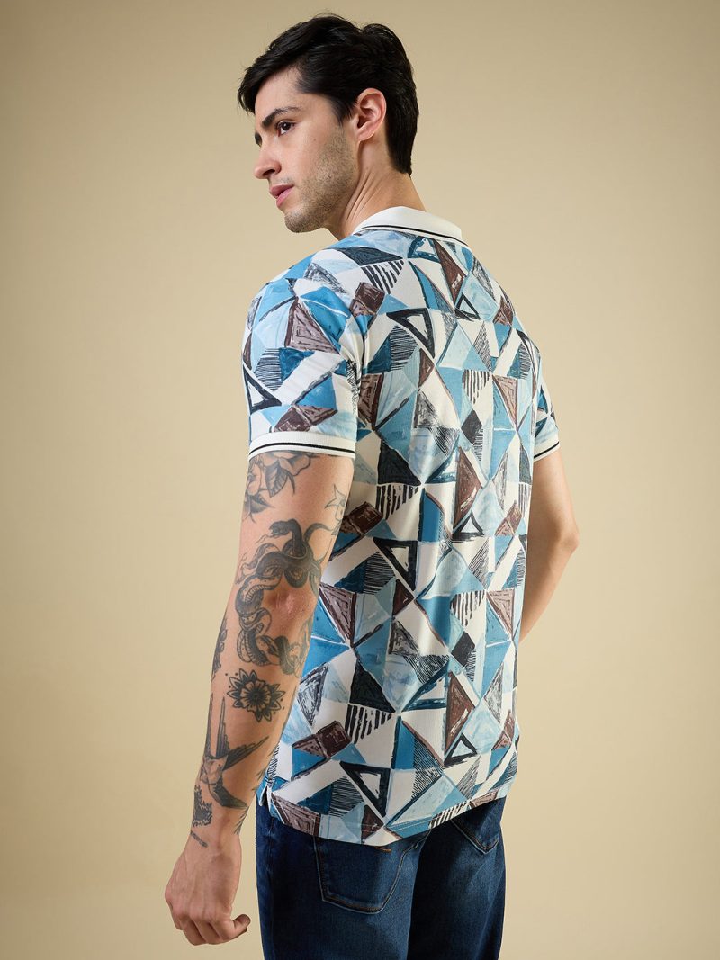 Status Quo Men'S All-Over Geometric Printed Polo Collar Half Sleeves Regular Fit Tshirt