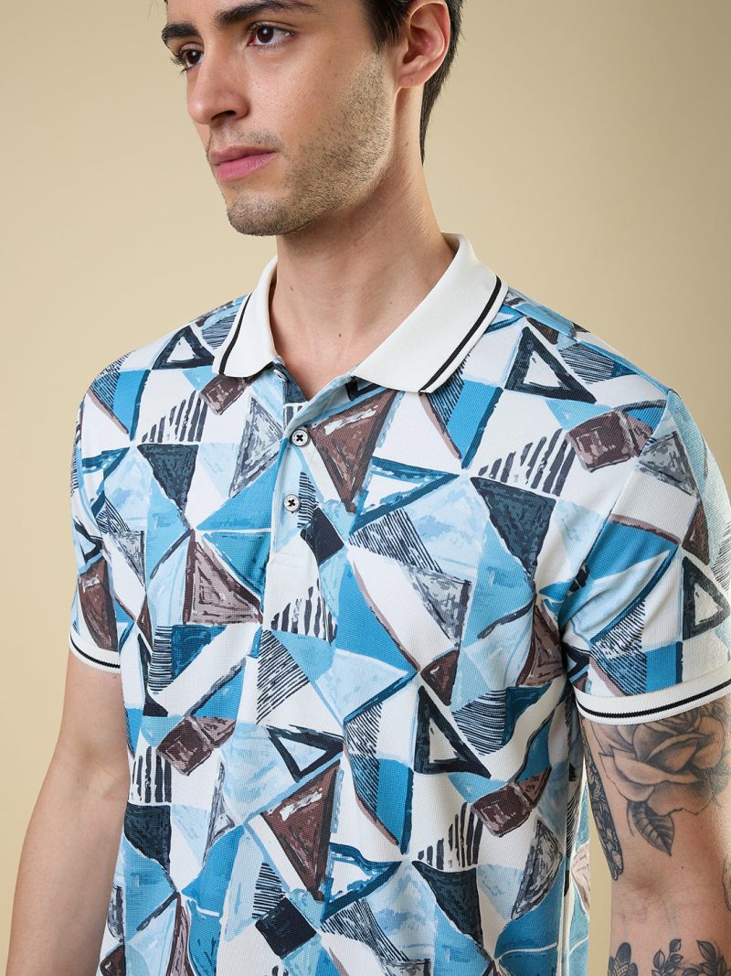 Status Quo Men'S All-Over Geometric Printed Polo Collar Half Sleeves Regular Fit Tshirt