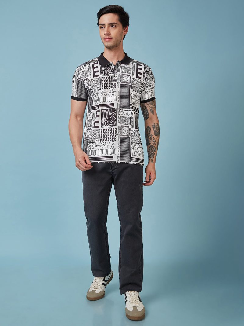 Status Quo Men'S Abstract Printed Polo Collar Short Sleeves Regular Fit Tshirt